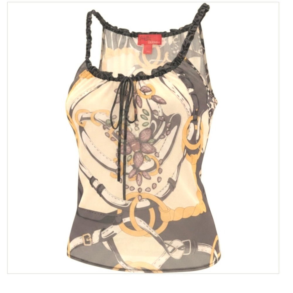 Hale‎ Bob Cabana Silk Blend Equestrian Belt Print Beaded Halter Top Small